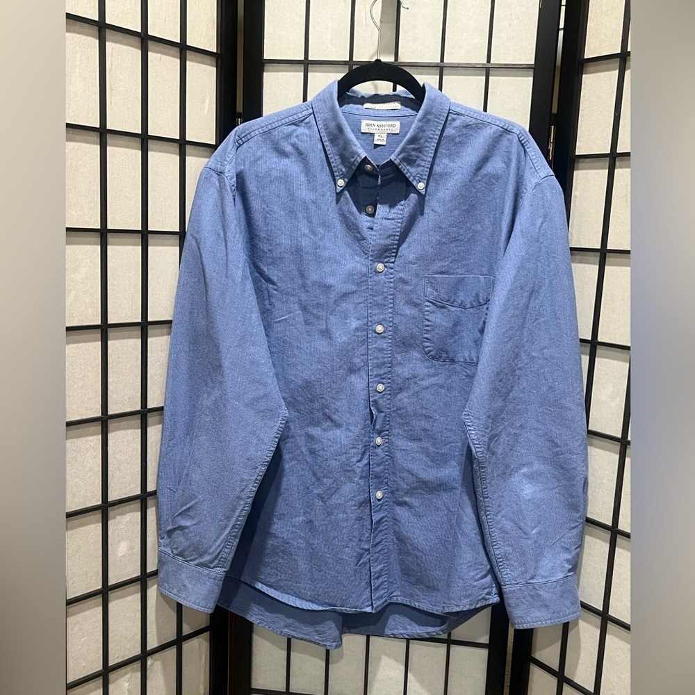 JOHN ASHFORD Men's Blue COTTON Button-Down Shirt SIZE XL